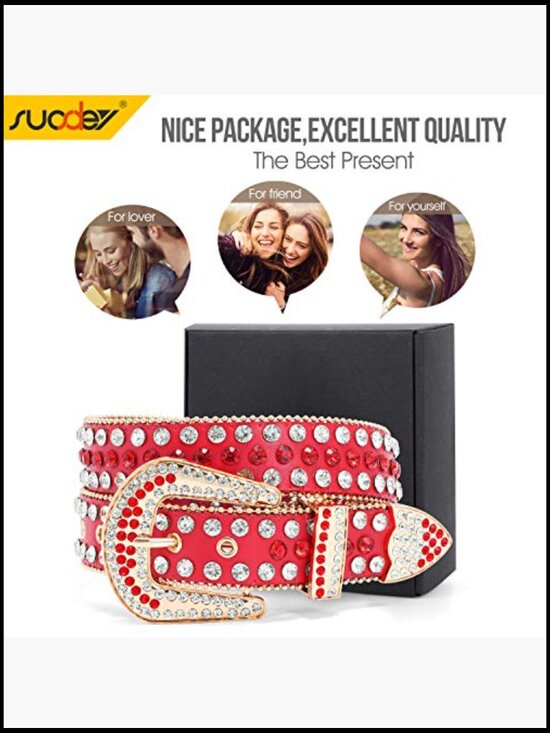 Rhinestone Leather Belt with Removable Buckle for Western Cowboy Outfits main image 4